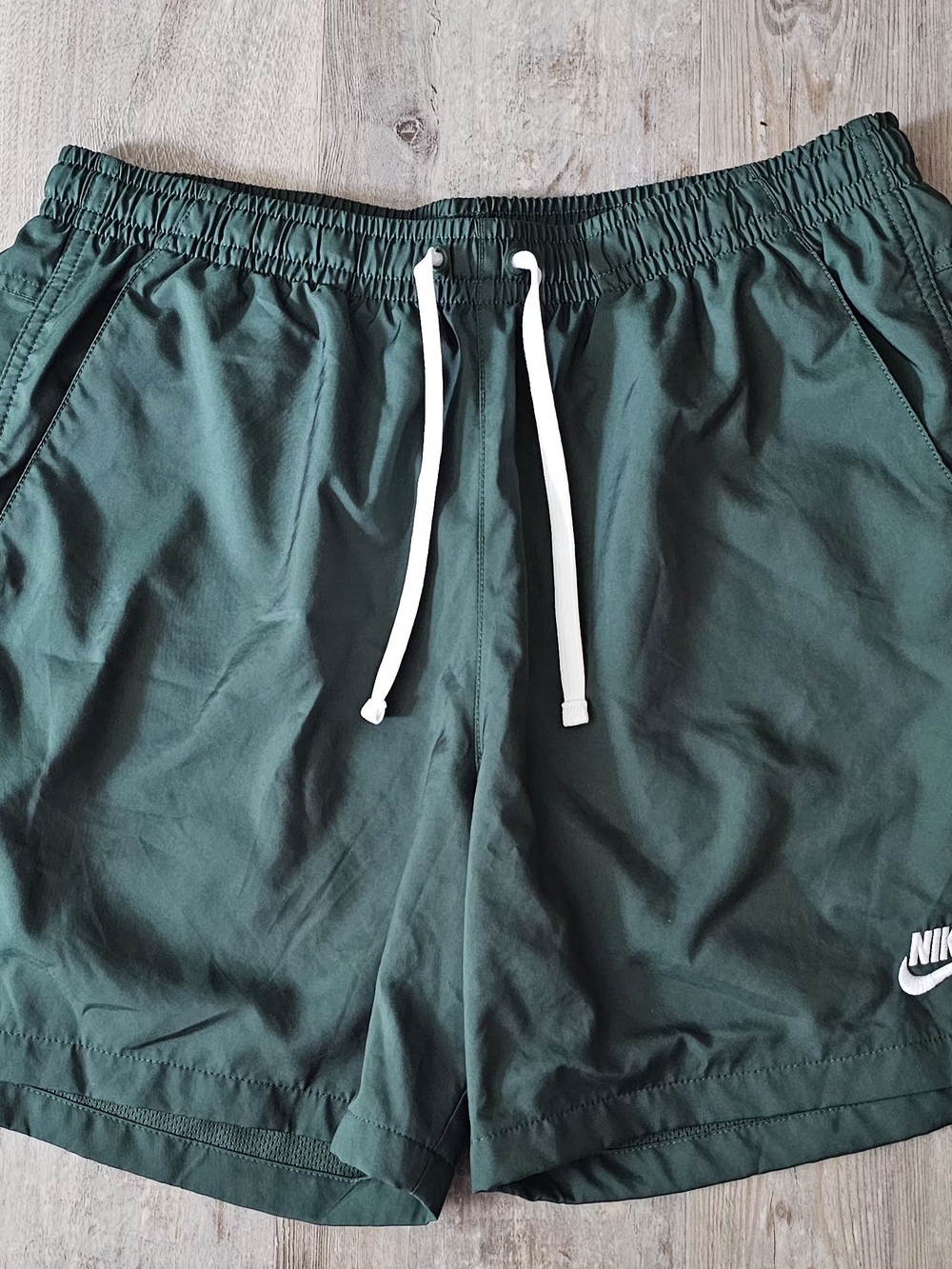 Nike Men’s Forest Green Athletic Shorts with White Drawstring